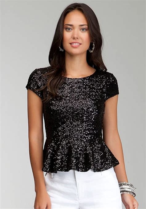 Bb Sequin Peplum Top Knit Tops Blk Xl At Amazon Womens Clothing Store