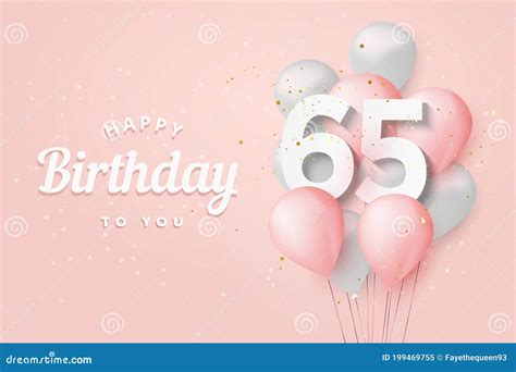 Happy 65th Birthday Balloons Greeting Card Background Stock Vector