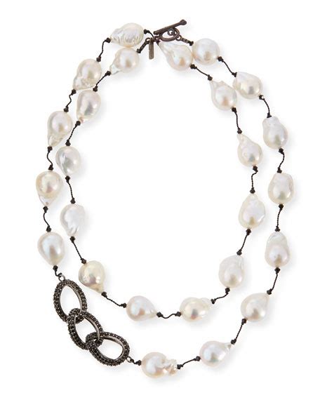 Margo Morrison Baroque Pearl And Black Spinel Link Necklace 35 Neiman