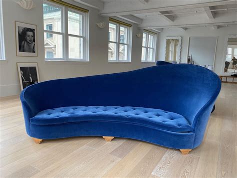 Pair Of French Art Deco 1930s Blue Velvet Sofas Milord Antiquités