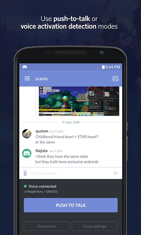 In discord.js, you can use voice by connecting to a voicechannel to obtain a voiceconnection, where you can start streaming and receiving audio. Discord - Chat for Gamers - Android Apps on Google Play