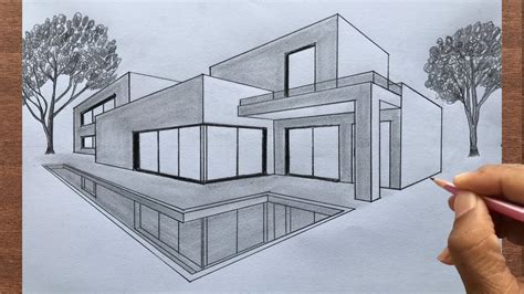 How To Draw A House In 2 Point Perspective Step By Step Youtube