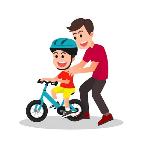 Pai Ensinando Filho A Andar De Bicicleta Vetor Premium