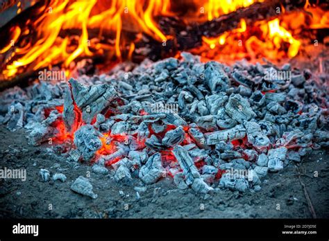 Embers Burning In Campfire Ash Stock Photo Alamy