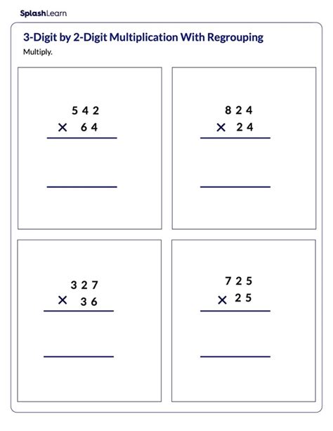 Multiply Multi Digit Numbers With Regrouping Math Worksheets