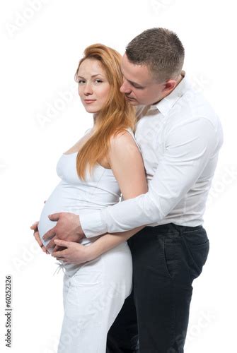 Expecting Couple Man Touching His Pregnant Wife S Belly Stock Photo