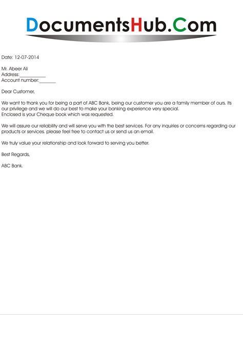 Sample letter changing information when a person or company changes important information, such as an address, price, or date, it is necessary to send valued customers a letter with the new information. Thank You Letter from Bank to Customer | DocumentsHub.Com