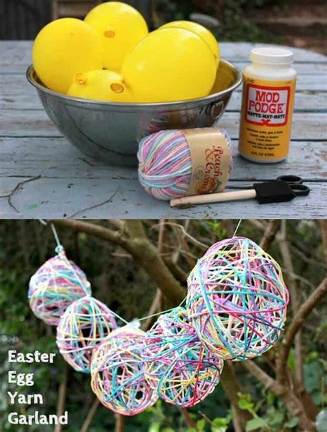 Easter Craft Yarn Egg Garland Mod Podge Rocks