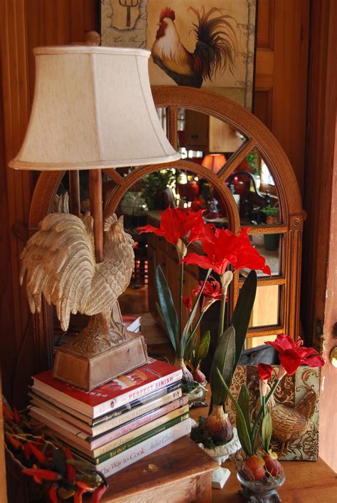 Shop rooster lamp from pottery barn. vignette with rooster lamp, books, mirror | Diy lamp shade ...