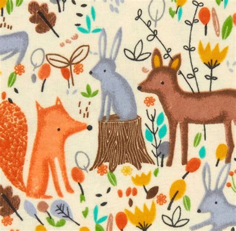 Woodland Animals Flannel Fabric By The Yard Or Half Yards 100 Etsy