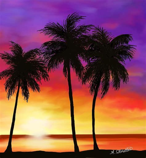 Sunset On A Palm Beach Painting By Amy Scholten Pixels