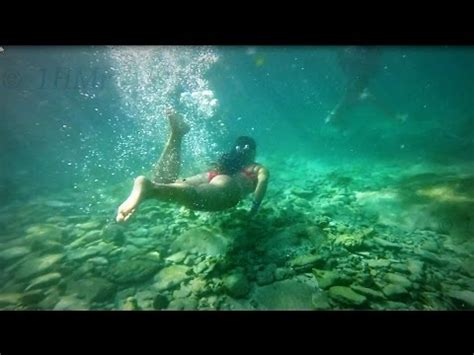 Pretty Girls Underwater Swimming Slow Motion Xcaret Caribbean Sea