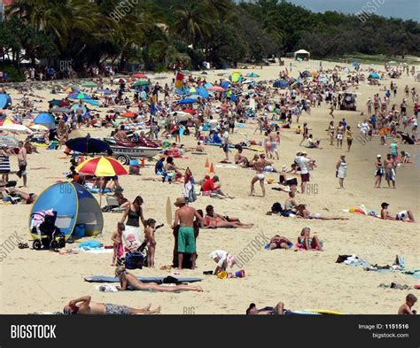 Crowded Beach Scene Image Photo Bigstock