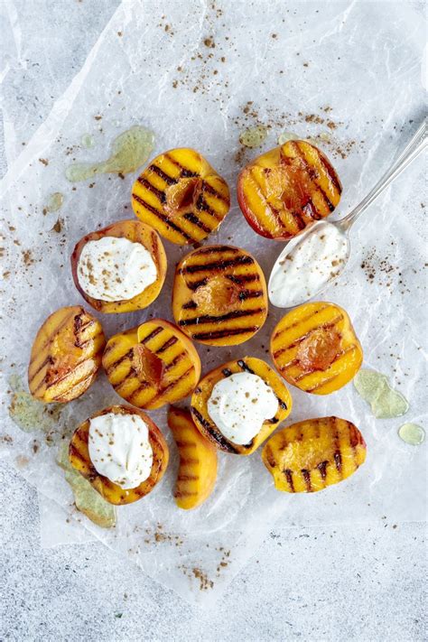 Dessert Goals Healthy Grilled Peaches With Whipped Ricotta Flavored With Honey And Vanilla