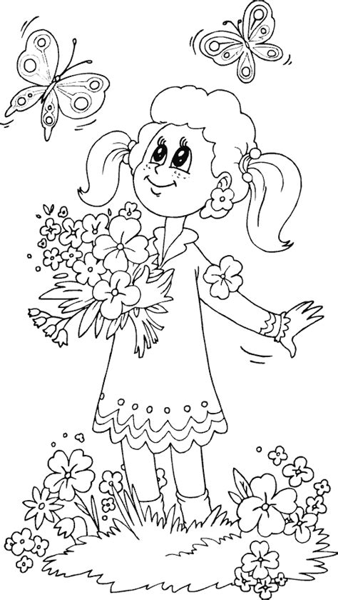 To download our free coloring pages, click on the picture of our coloring pages require the free adobe acrobat reader. girl with flowers watching butterflies coloring page ...