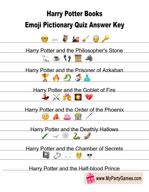 Free Printable Harry Potter Books Emoji Pictionary Quiz