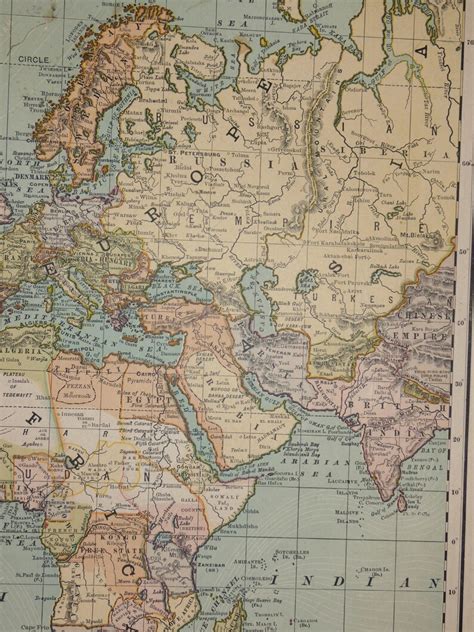 Large 1892 World Map On Mercators Projection Rand Mcnally Etsy