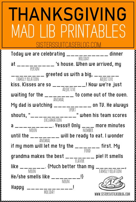 If you have harry potter fans in your life, you'll love these free printable . Thanksgiving Mad Libs Printable - My Sister's Suitcase ...