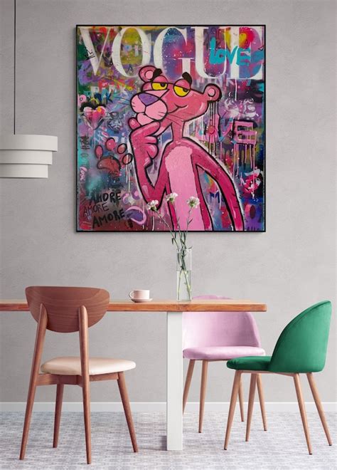 Vogue Pink Panther Wall Art 100 Hand Painted Pop Art Etsy