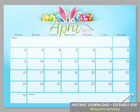 Easter Calendar Wall Calendar Cute Bunny Easter Eggs Iphone