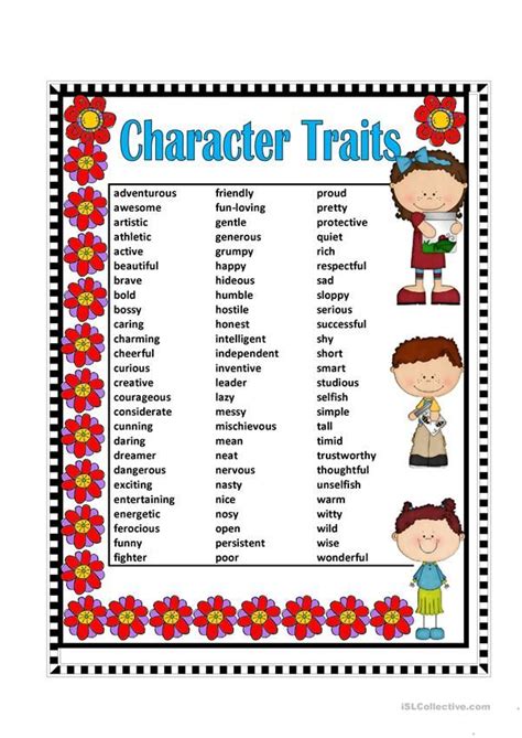 Character Traits English Esl Worksheets Character Trait Worksheets