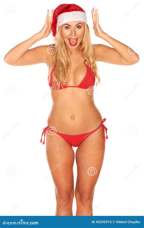 Santa Claus Girl In A Bathing Suit Stock Image Image Of Model