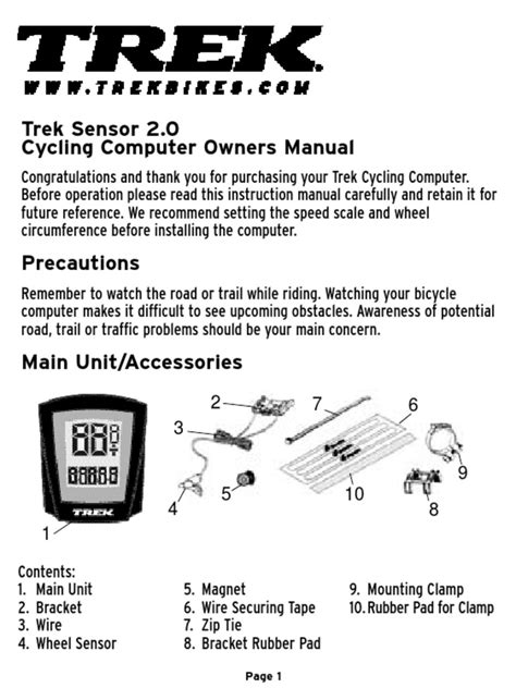 Trek Sensor 20 Cycling Computer Owners Manual Pdf Clock Speed