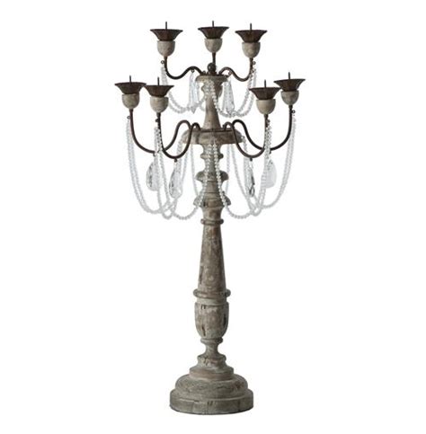 Pair Crystal Sway Distressed Gray French Country Candelabra