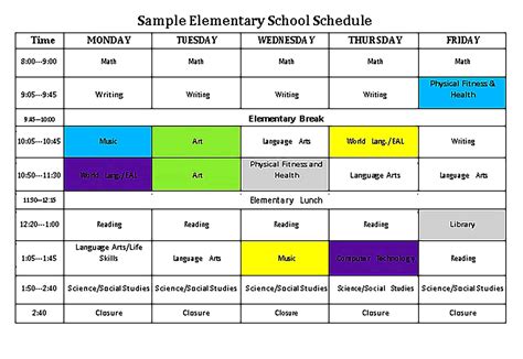 School Schedule Templates Sample School Schedule Schedule Templates