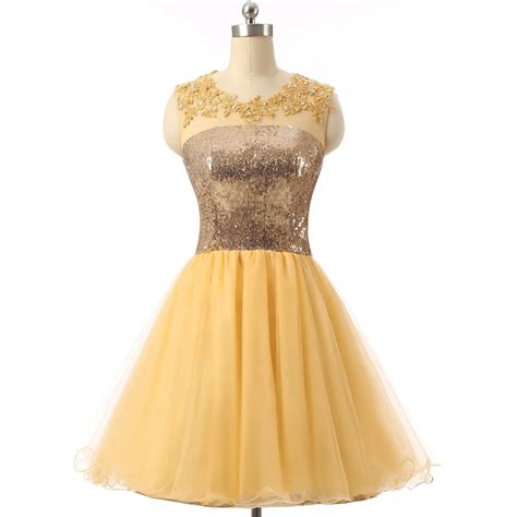 Top Quality 8th Grade Short Graduation Dresses Yellow Sequin Semi Formal Dress Vestidos