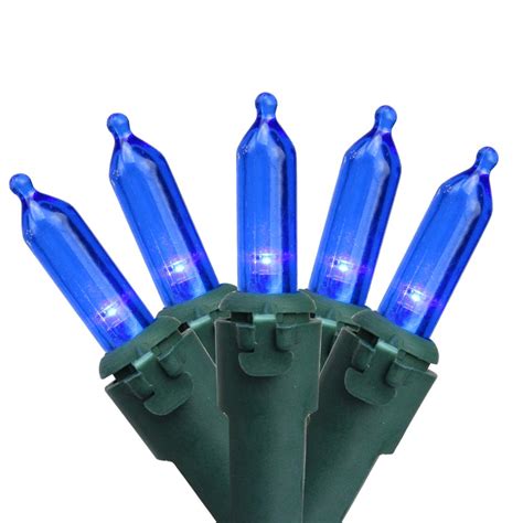 Set Of 50 Blue Led Mini Christmas Lights 4 Spacing Green Wire