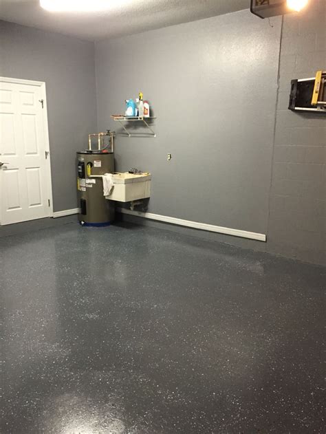 Talk live to an expert installer. Gray painted walls with charcoal epoxy speckled floor ...