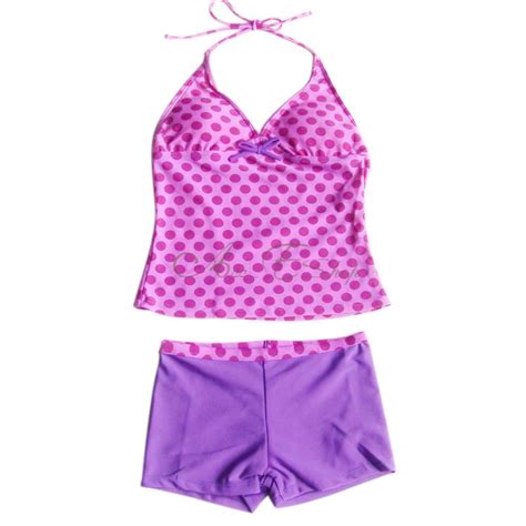 Girls Polka Dots Tankini Swimsuit Swimwear Swimming Costume Ages 8 10