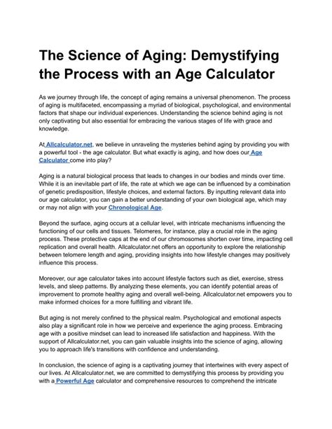 Ppt The Science Of Aging Demystifying The Process With An Age