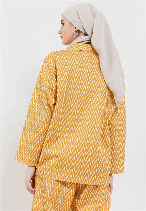 Jual MFMW MFMW Romola Atasan Kemeja Kuning Motif Zigzag Original 2024