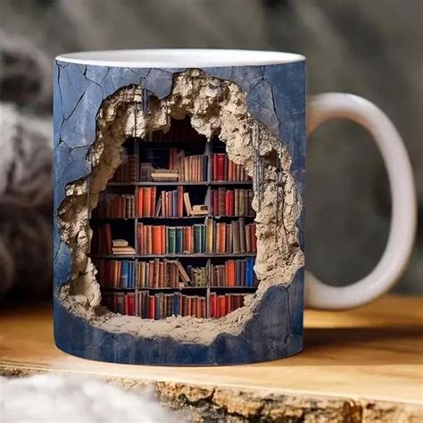 3d bookshelf mug a library shelf cup library bookshelf mug book lovers coffee