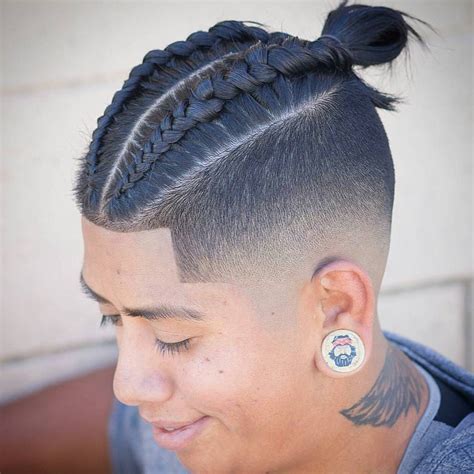 Many men prefer ending their braids in a man bun but if the hair length is not sufficient, and then a top knot would be the perfect alternative. male braids short hair, male braids wig, male braids tumblr, male braids style, male braids with ...