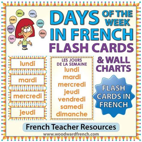 French Days Of The Week Flash Cards And Charts Woodward French