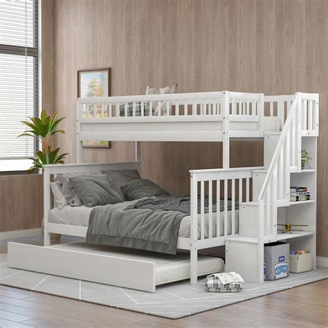 Modern Twin Over Full Stairway Bunk Bed With Twin Trundle And Staircase