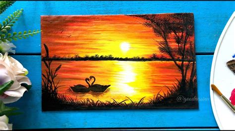 Easy Sunset Painting With Swans Step By Step Tutorial Youtube