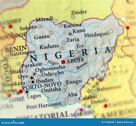 Geographic Map Of Nigeria With Important Cities Stock Photo Image Of