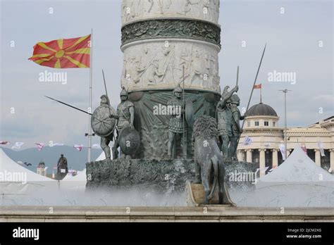 The Giant Statue Of Alexander The Great At Skopje On Macedonia Stock