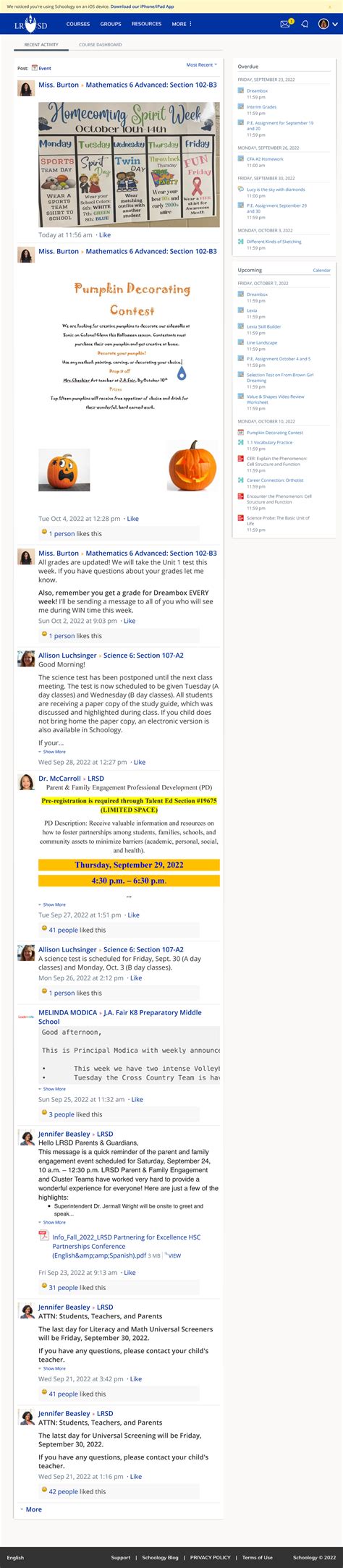 Home Schoology - work - COURSE DASHBOARD Post: Event RECENT ACTIVITY