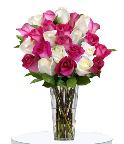 24 Pink And White Rose In Vase To Philippines Delivery 24 Pink Ans