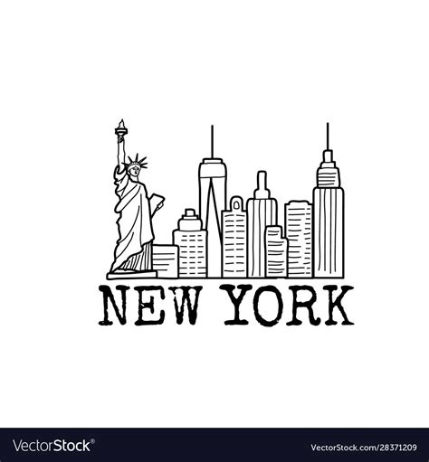 New York Skyline Cityscape Line Drawing Royalty Free Vector