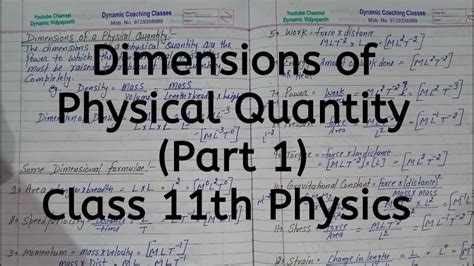 Dimensions Of Physical Quantities Chapter 1 Units And Measurement
