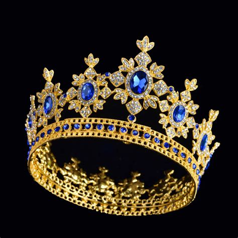 Luxuries Gold Crystal Royal Bridal Tiara Crown Full Round Queen Crown Women Prom Hair Ornaments
