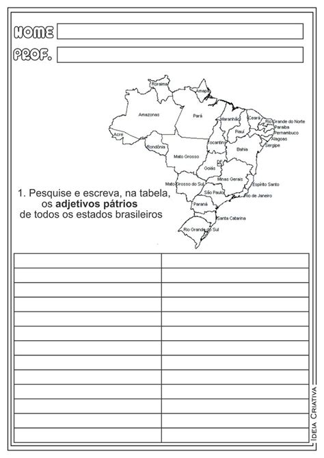 Atividades Adjetivos Pátrios Estados E Capitais Do Brasil Em 2020