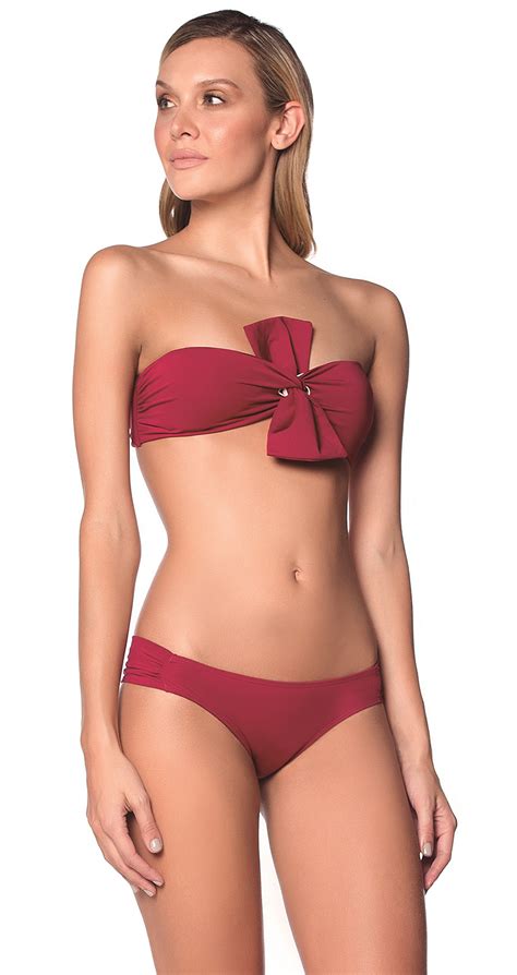 Dark Red Bandeau Bikini With A Big Bow Bold Basics Uvt American