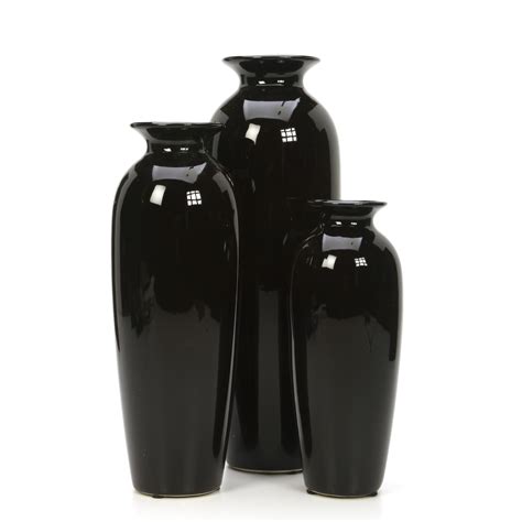 Hosley Set Of 3 Black Decorative Ceramic Vases